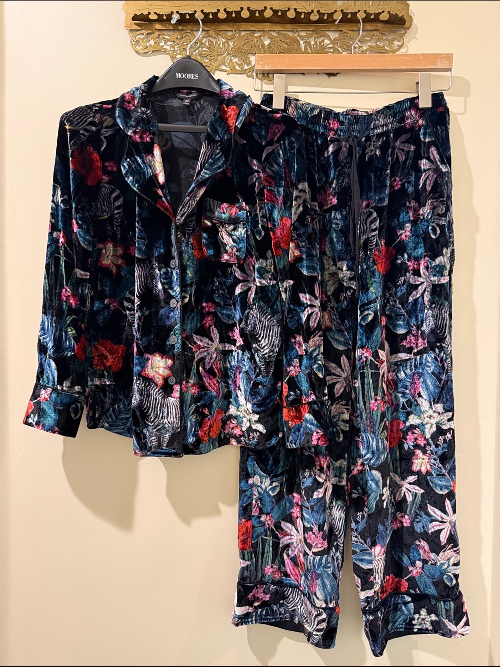 Banana Republic Velvet Floral & Zebra Print Set - Black Multicolor
